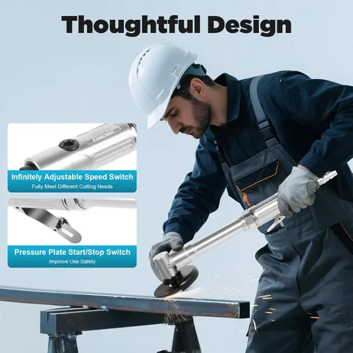 Miniatura 3 de Amoladora angular neumática de mango largo, herramienta de corte neumática de 90 PSI 25000 RPM, alcance extendido de 12.2 pulgadas para espacios