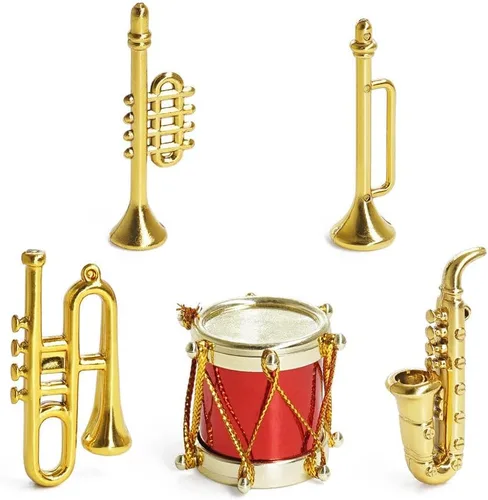 Miniatura 3 de Odoria Instrumentos musicales en miniatura 1/12, 5 piezas, mini instrumento de latón de plástico, saxofón, trompeta, trombón, miniaturas, accesorios