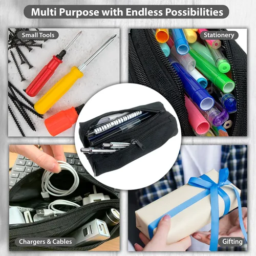Miniatura 6 de Estuche para lápices de papelería de moda, color negro, gran capacidad, para organización, bolsa estética con cremallera, estuche organizador