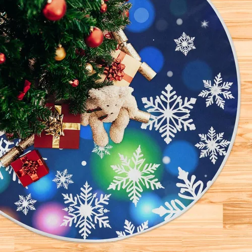 Miniatura 5 de ALAZA Decoración de falda de árbol de Navidad, pequeño adorno de falda de árbol de 35.4 pulgadas con copos de nieve azules con purpurina navideña
