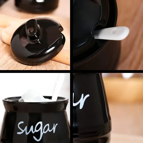 Miniatura 4 de Azucarero de porcelana con tapa y cuchara, tarro de almacenamiento de azúcar de cerámica de 12 onzas, contenedor de azúcar para el hogar y la cocina
