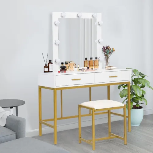Miniatura 13 de VINGLI Tocador 3 en 1 con espejo deslizante iluminado LED y taburete acolchado sobre ruedas, pequeño tocador de maquillaje con 3 cajones y 2 Negro