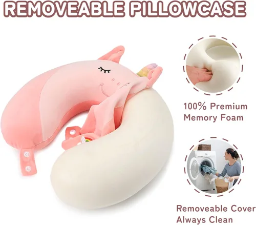 Miniatura 3 de Niuniu Daddy Almohada de viaje para niños, para avión, automóvil, reclinable, soporte para la barbilla del cuello para descansar, evita que
