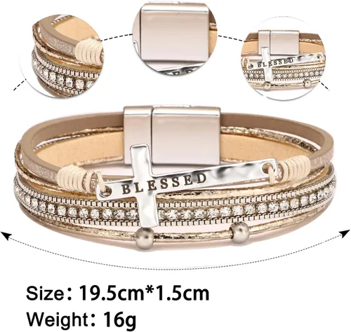 Miniatura 7 de Fesciory Pulsera de leopardo para mujer, pulsera de cuero bohemio multicapa con perlas de cristal