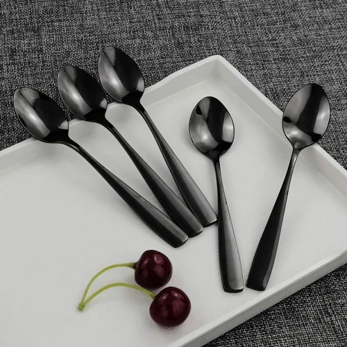 Miniatura 5 de Teyyvn Cucharas de té de acero inoxidable de 16 piezas, cuchara pequeña negra