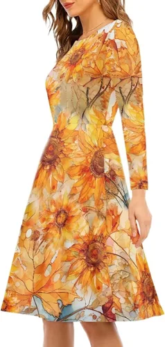 Miniatura 2 de Viewamoon Vestidos midi para mujer, vestido de manga larga para otoño, talla S-4XL