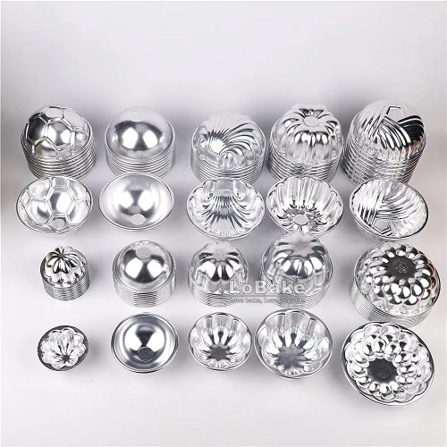 Miniatura 6 de LoBake 10 piezas de media bola de calabaza uva vollyball Shell aluminio tarta molde jalea pudín taza magdalena molde herramientas para hornear