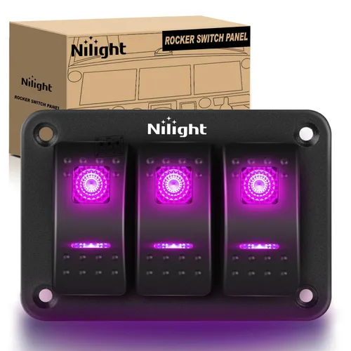 Miniatura 26 de Nilight Panel de interruptor basculante de 2 posiciones, 12V 24V DC, interruptores rojos, aluminio, 5 pines, ON OFF, precableado, impermeable