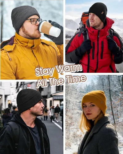 Miniatura 5 de FURTALK Gorro de invierno con forro polar para hombre, doble capa, elegante, tejido con puños, sombrero liso