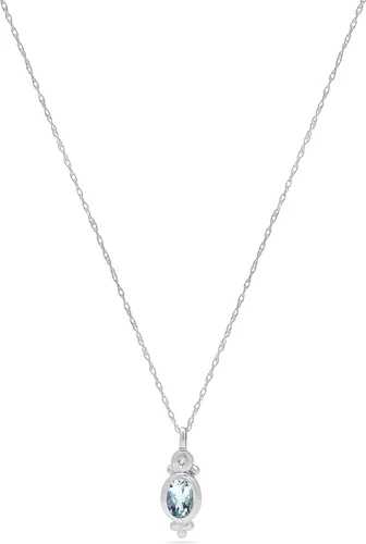 Miniatura 2 de Jewelry Bliss Cadena de oro blanco de 10 quilates y colgante ovalado con aguamarina azul auténtica y diamante piedra natal de marzo para mujer