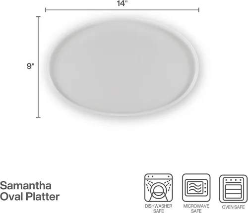 Miniatura 3 de Mikasa Samantha - Bandeja de porcelana de hueso ovalada ligera resistente a las astillas, 14 pulgadas, blanca