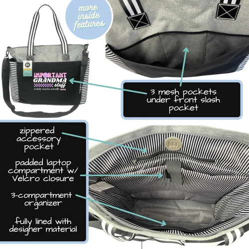 Miniatura 143 de Brooke & Jess Designs Bolso de mano para la abuela – Bolso de lona resistente con cremallera y bolsillo interior para la abuela para uso diario