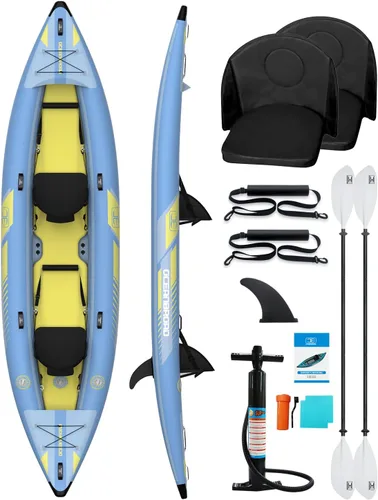 Miniatura 8 de OCEANBROAD Kayak Inflable Sit-in (SIN HIN), Kayak Inflable para 1 Persona/2 Personas para Adultos con Remo, Asiento de Kayak, Pedal, Bomba de Mano
