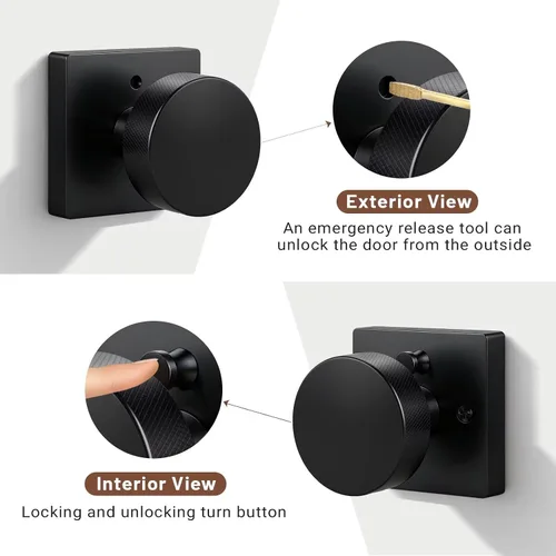 Miniatura 3 de Knobonly Paquete de 6 pomos de puerta negros para dormitorio y baño, pomos de puerta de privacidad interiores con cerradura, pomos de puerta