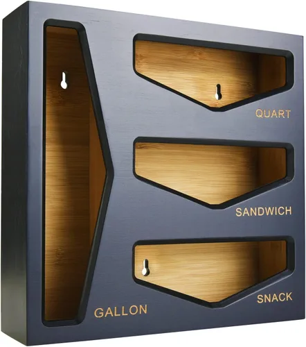 Organizador de almacenamiento de bolsas de bambú para cajón de cocina, organizador de bolsas, compatible con bolsas de varios tamaños de galón, Negro