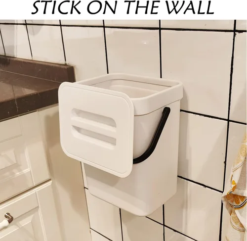 Miniatura 4 de stonespace Cubo de basura pequeño colgante con tapa debajo del fregadero para cocina, cubo de compostaje de 1.3 galones/5 L, contenedor de compost