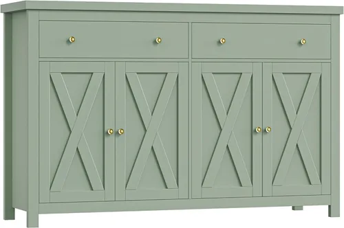 Miniatura 9 de FOTOSOK Aparador Buffet con Almacenamiento, Gabinete de Almacenamiento de Cocina Grande de 55" con 2 Cajones y 4 Puertas, Gabinetes de Barra de Café