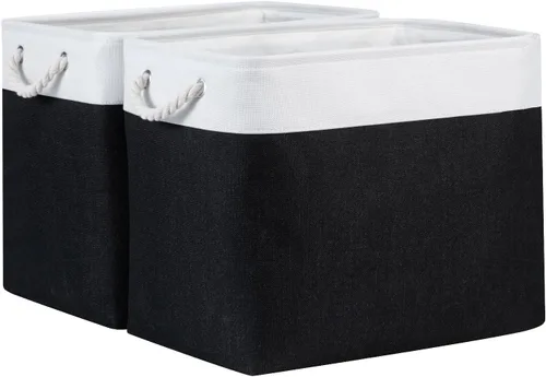 Miniatura 60 de Bidtakay Cestas de almacenamiento de tela con asas [paquete de 2] organizador de lona grande de 16 x 11.8 x 11.8 pulgadas, canastas altas plegables