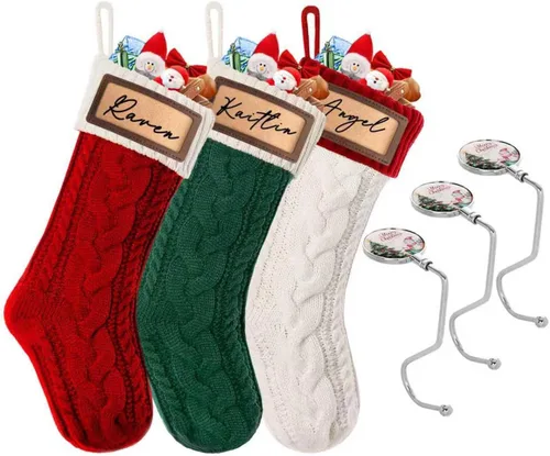 Miniatura 8 de Paquete de 2 medias de Navidad, medias de Navidad familiares grandes de 18 pulgadas, medias de punto de colores mixtos colgantes (2 mezclas)