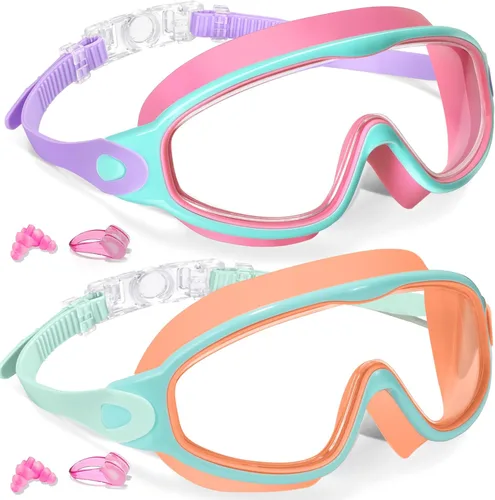Keary - Paquete de 2 gafas de natación para niños de 3 a 15 años, protección ultravioleta, antivaho, para piscina, agua, para niños, niñas, jóvenes