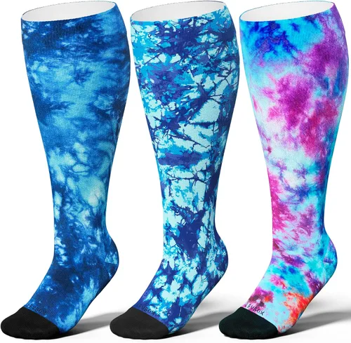 LEVSOX Calcetines de compresión de talla grande, calcetines de soporte de pantorrilla ancha para mujeres y hombres, 15-20 mmHg hasta la rodilla,