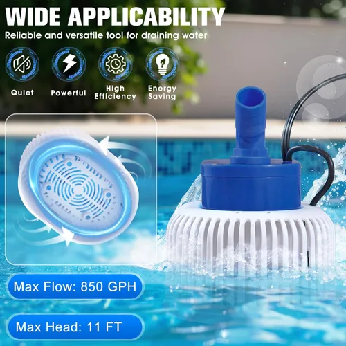 Miniatura 4 de Bomba de cubierta de piscina con luces, bomba de sumidero sumergible sobre el suelo, bombas de sumidero para drenaje de piscina, bombas