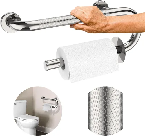 Miniatura 8 de Barra de seguridad blanca de 18 pulgadas con estante de almacenamiento para bañera o ducha, orificios de drenaje, acero inoxidable, barras de agarre