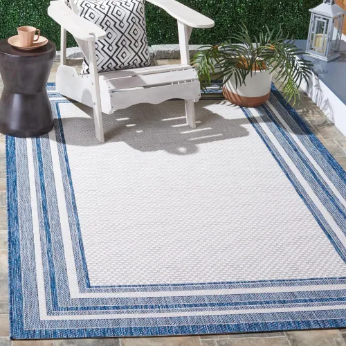 Miniatura 73 de SAFAVIEH Alfombra lavable al aire libre Courtyard Collection – 4' x 5'7", beige oscuro y beige, no desprende pelusa y fácil de limpiar, ideal