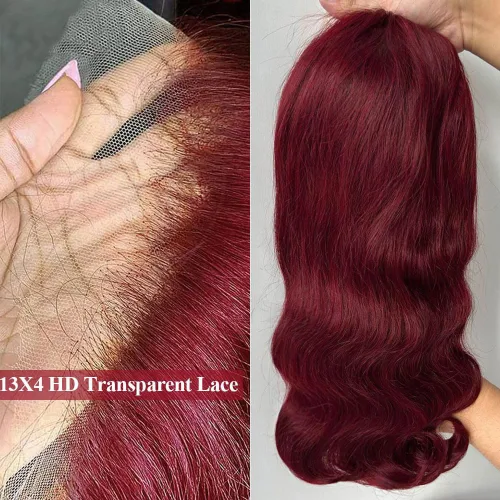 Miniatura 5 de Peluca de cabello humano ondulado marrón rojizo de 13 x 4, pelucas de encaje frontal HD de 13 x 4, peluca frontal de encaje ondulado 33#, peluca