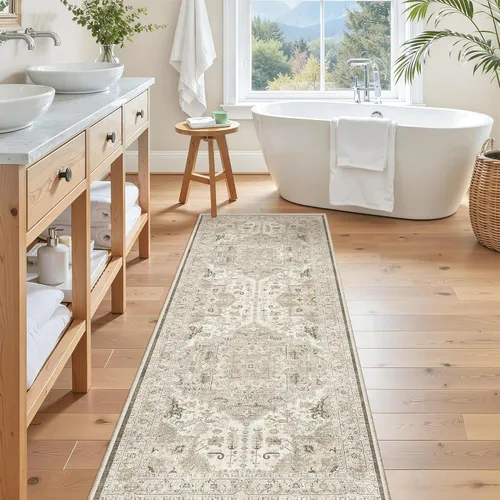Miniatura 107 de Madane Tapete lavable de 2 x 10 pies para pasillo, cocina, recibidor, clásico, suave, antideslizante para interiores, casa de campo, baño, sala