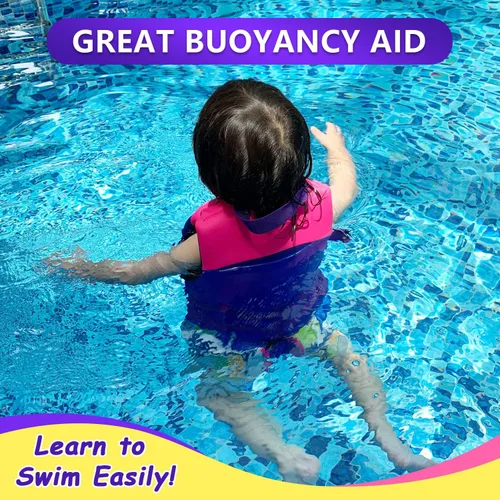 Miniatura 5 de Chaleco de natación para niños y niñas de 24 a 66 libras, chaleco de natación con correa de seguridad ajustable, fácil de poner y quitar, ayuda