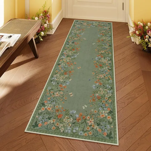 Alfombras Lahome Boho Floral 2x6 para pasillos antideslizantes, alfombras de cocina verdes no deslizantes lavables, alfombra de baño de felpa
