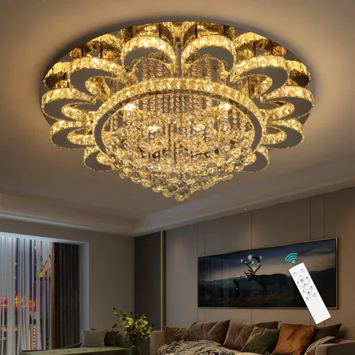 Miniatura 12 de HAIXIANG Candelabro moderno para sala de estar, lámpara de techo, lámpara de techo con control remoto, luces regulables, 32 pulgadas, luz de cristal