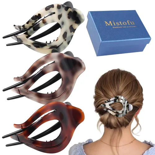 Miniatura 11 de Mistofu 3 pinzas planas de garra – Pinzas curvadas francesas Concord – Fuerte agarre antideslizante garra para mujeres – Pinza grande para cabello