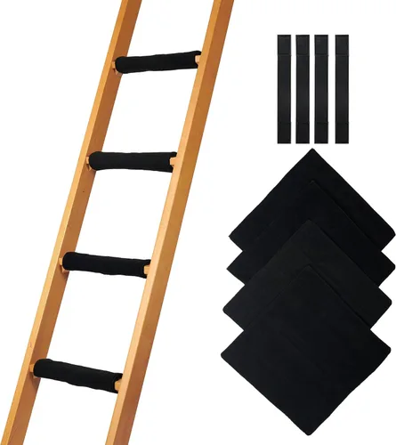 Almohadillas para escalera de litera, tela cepillada suave para comodidad de los pies con puntos antideslizantes en la parte inferior, gancho y Negro