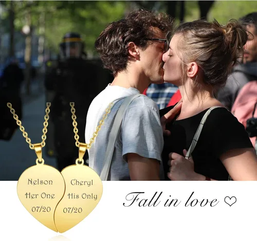 Miniatura 2 de Personalized Master Collar a juego personalizado para parejas, de acero inoxidable, rompecabezas de corazón para él y ella, collar de pareja