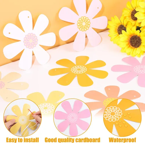 Miniatura 4 de Juego de 5 banderines de margaritas con diseño de margaritas bohemias, guirnaldas de papel hippie para fiesta, pancartas de flores coloridas