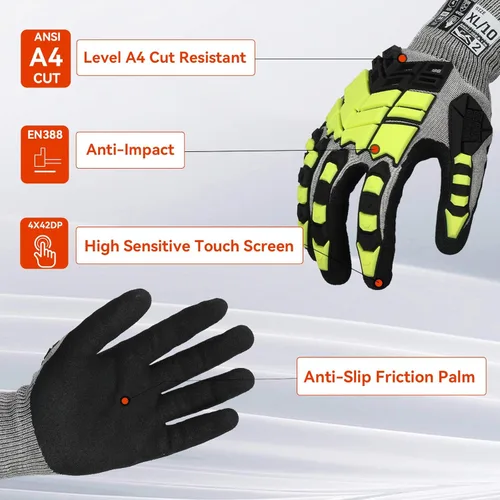 Miniatura 2 de 2 pares de guantes de trabajo de seguridad, guantes de impacto para hombres y mujeres, resistentes a los cortes, antideslizantes, de trabajo pesado