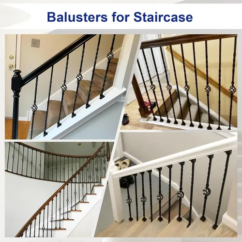 Miniatura 5 de Sidasu Paquete de 10 balaustres de hierro para escaleras, ejes de escalera, cesta individual hueca con doble torsión, balaustres cuadrados de metal