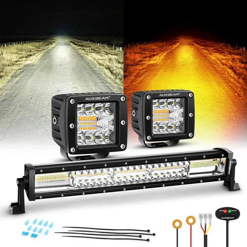 Miniatura 16 de Auxbeam Cubo luz LED ámbar de 3 pulgadas, 72 W todoterreno, 6 modos dos colores, estroboscópica antiniebla de conducción penetración e inundación