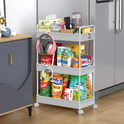 Miniatura 12 de SOLEJAZZ Carrito de almacenamiento rodante de 3 niveles con ruedas, delgado para manualidades, uñas, maquillaje, aperitivos, arte, bebé, carrito
