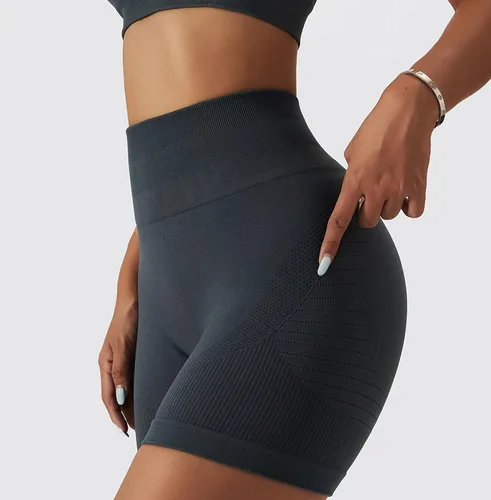 Miniatura 45 de Conjuntos de entrenamiento para mujer, 2 piezas, sin costuras, acanalada, sin mangas, brasier deportivo, cintura alta, pantalones cortos