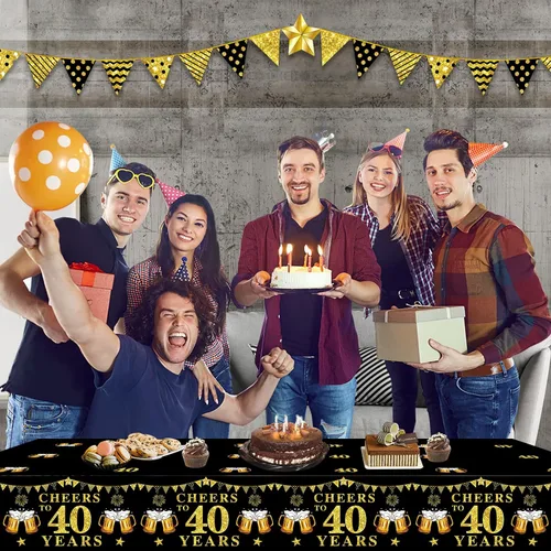 Miniatura 5 de Turypaty Paquete de 3 manteles decorativos de cumpleaños n.° 40 para hombres y mujeres, regalos de felicitación a 40 años, suministros de fiesta