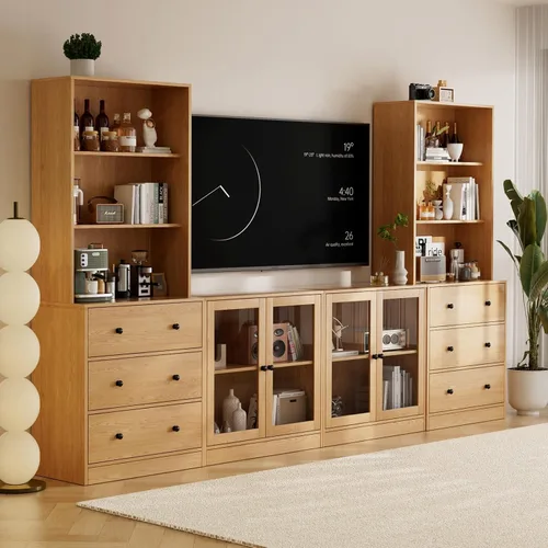 Miniatura 9 de TUSY Juego de soporte de TV grande de 71 pulgadas, centro de entretenimiento de TV para televisores de hasta 65 pulgadas, centro multimedia