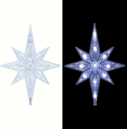 Miniatura 2 de Alpine Corporation Copo de nieve de 13 pulgadas de alto con 8 puntos para árbol con 11 luces LED blancas frías, decoración navideña con función