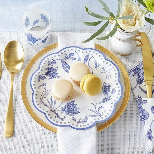 Kate Aspen Blue Willow - Platos decorativos de papel prémium de 7 pulgadas (peso de 350 GSM, juego de 16), perfectos para despedidas de soltera y