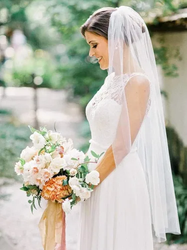 Miniatura 4 de HEREAD Velo de novia de 1 nivel, longitud de los dedos, velos cortos de tul para novia con peine y borde cortado para mujeres y niñas