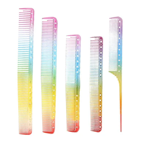 Peine de peluquería 5 piezas profesional color arco iris corte peine, corte de pelo, peine de teñido de pelo, peine de pelo recto para peluquería