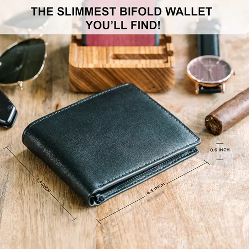 Miniatura 5 de Carteras para hombre con bloqueo RFID Cartera plegable de cuero para hombre Cuero genuino Capacidad adicional Por Stay Fine, Negro -, Classic