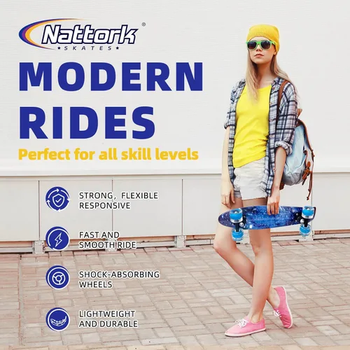 Miniatura 2 de Nattork Patinetas 22 Pulgadas Mini Cruiser Patineta Completa Tablas Retro con Ruedas de Luces Coloridas para Niños, Niñas, Chicos, Principiantes